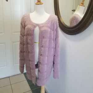 Soft Mauve Open-Front Fuzzy Cardigan Sweater